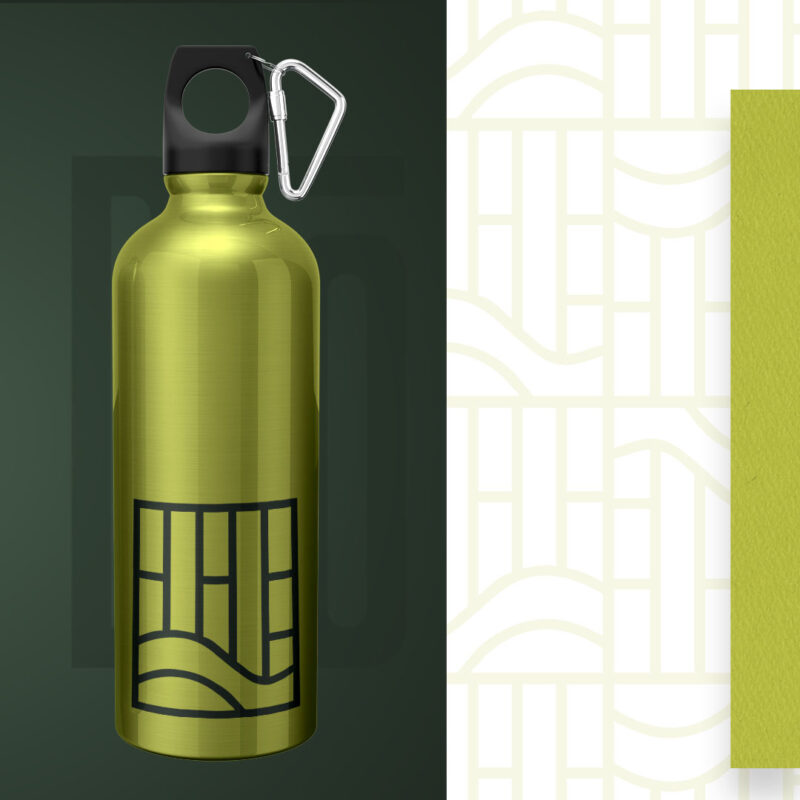 branded aluminum fitness flask with Zendo Yoga Studio icon