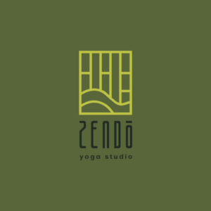 The primary Zendo Yoga Studio logo, featuring a bamboo-inspired illustration and modern, minimalist typography in green and yellow.